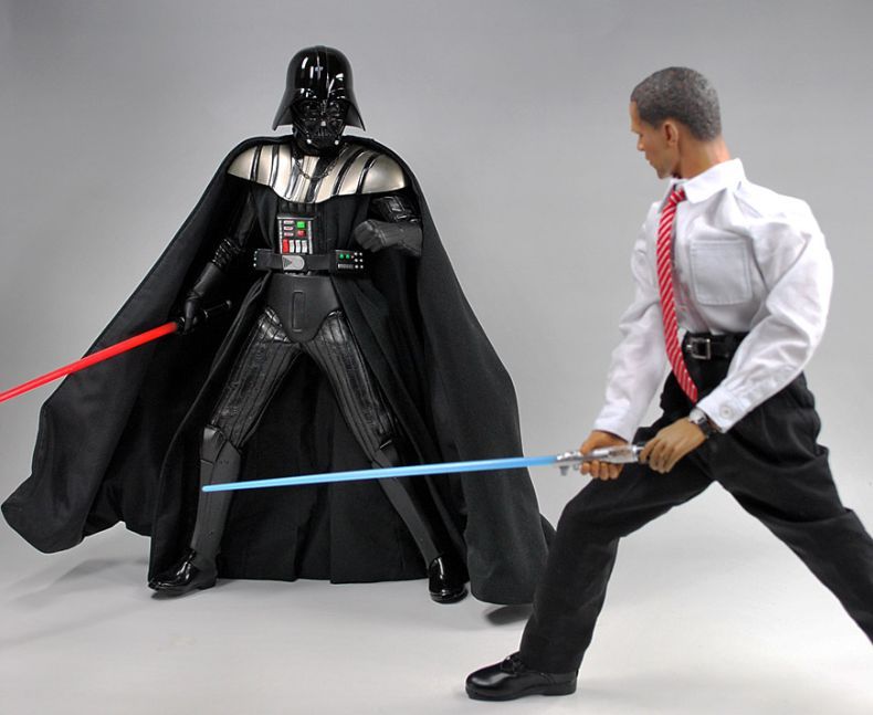 Barack Obama toy with guns and samurai swords