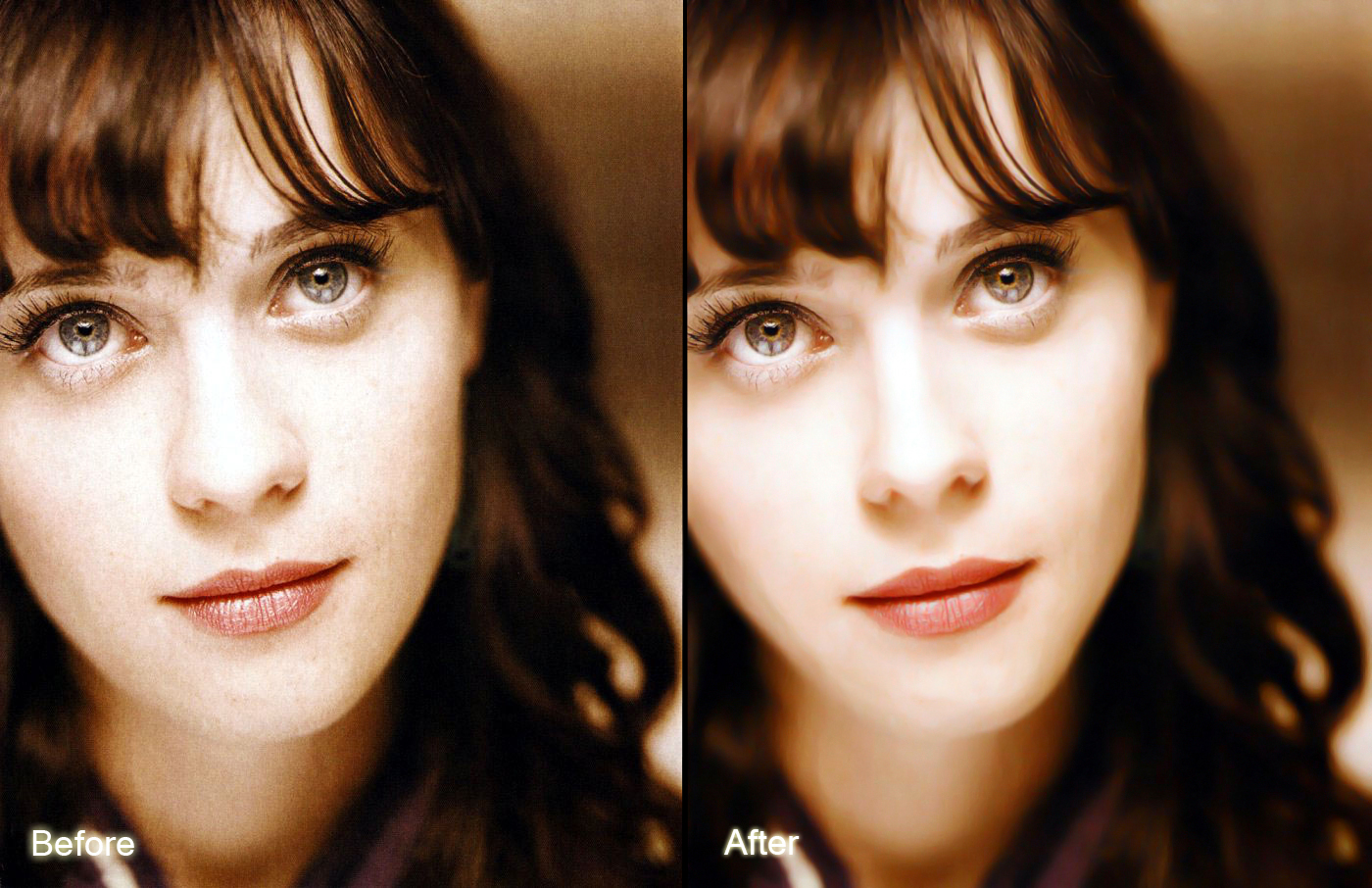 my photoshopped Zooey Deschanel next to a photo-shoot photo , just messin around
