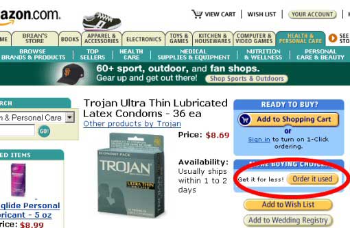 amazon condoms buy used - azon.com View Cart Wish List Your Account Brian'S Yooks Apparelas Electronics Games Housewares Video Games Personal Care Toys Ry Kitchen & Y Computer & Health O Sh Brands & Products Health Se Tops Ands & Products Sellers Care Sup