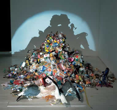 A cool illusion made from an arranged set of trash.