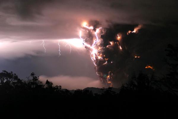 Volcanic Eruption Meets Lightning Storm