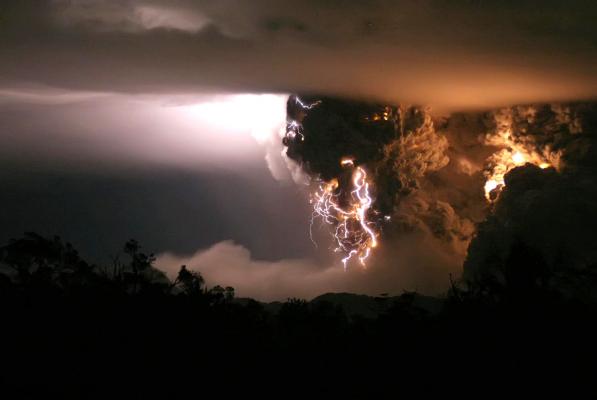Volcanic Eruption Meets Lightning Storm