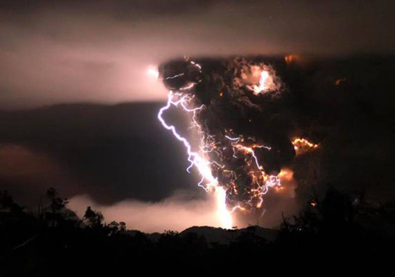 Volcanic Eruption Meets Lightning Storm