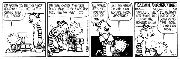Calvin and Hobbes Calvin gets Tied up