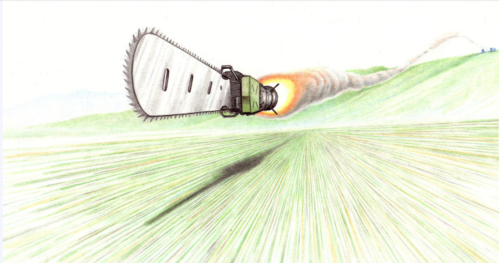 Rocket Propelled Chainsaw in action.