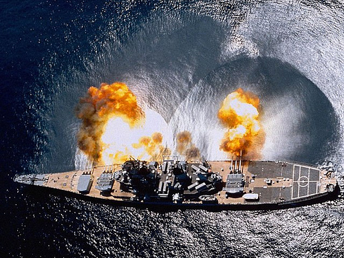 A battleship firing