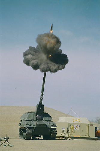 Artillery cannon firing