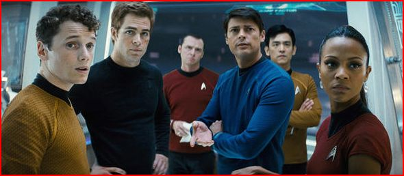 Most of the cast. Pictured left to right: Chekov, Kirk, Scotty, McCoy, Sulu, Uhura