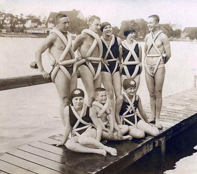This is another antiquated swimming aid. Apparently, back then, your only choices were wedgies or crotch splinters. We're surprised anyone went swimming at all. Dry land is better than mortification any day.