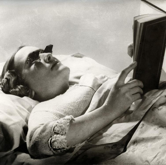 These reading glasses were invented in England in 1936. Was reading in bed a lot harder back then? Was sleeping on your side illegal? Maybe an inter-war pillow shortage made propping yourself up impossible. Whatever the reason, we're sure these were totally necessary.