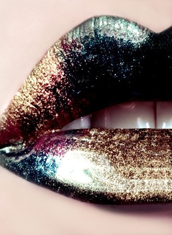The multi-colored shimmer lips are VERY Hunger Games.