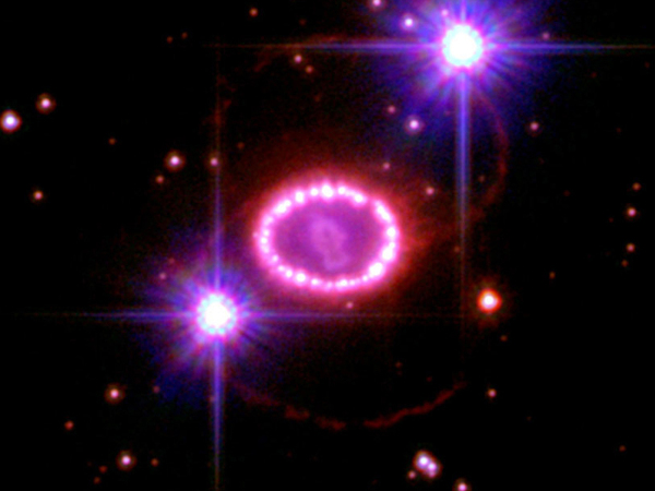 Supernova. A nova is the explosion of a dwarf star, and aptly enough, a supernova is an even more energetic explosion of a star.