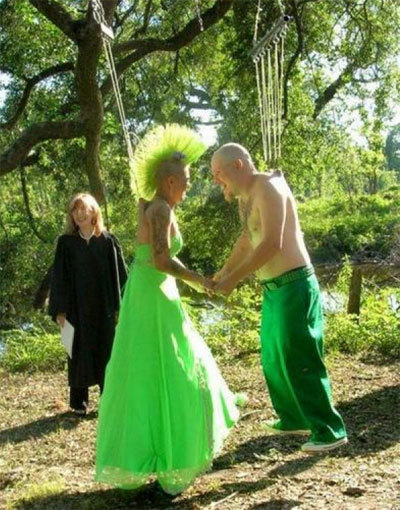 She's a psychedelic graphic artist slash DJ by night... he's chasing the rainbow for a pot of gold. Could this be the quintessential modern St. Patrick's Day wedding?