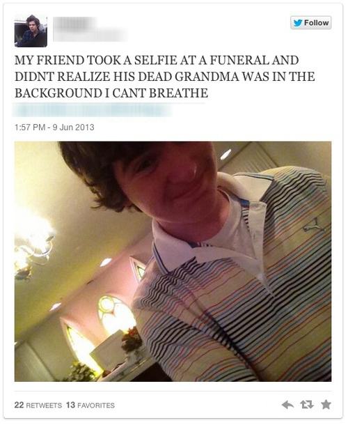Some respect please? - Does this guy really need to take a selfie at a funeral. So much better to skip this one....
