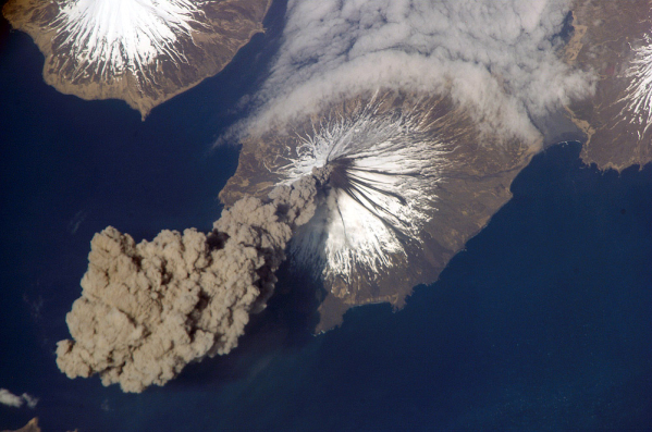 Volcanic Ash - The Cleveland Volcano in Alaska, United States spewed enough ash to be seen by astronaut Jeff Williams
