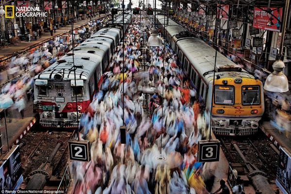 Mumbai Traffic - This iconic photograph captures "the throng in Churchgate Station" in Mumbai, India.