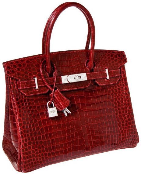 In 2011, a red crocodile 30 cm size Hermes Birkin bag with 18 carat white gold and diamond hardware was sold at a public auction in Dallas for 203,150. The average new Birkin costs around 8,000 -- that is, if you have the patience and funds to stand the long waiting list