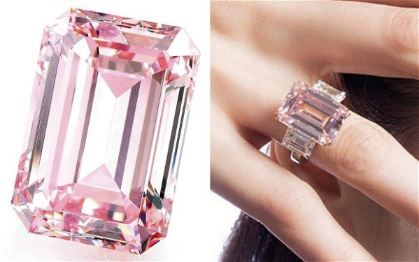 In 2010, a rectangular-cut pink diamond ring weighing 14.23 carats -- a rarity for pink diamonds -- was purchased by an anonymous buyer at a Christie's auction in Hong Kong for 23.2 million. The lot was called "The Perfect Pink".