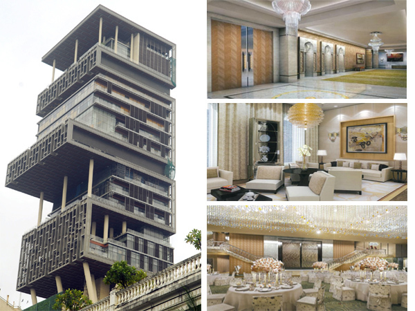 The most expensive home to date is a 27-story tower called "Antilla" in Mumbai that belongs to the head of a Mumbai-based petrochemical giant . The 1 billion home features 400,000 square feet of interior living space and features three helipads and parking space for 168 cars.