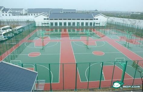 Basketball Court - This basketball court at Jiansu Province Prison is at a medium security facility. The court is bigger then many universities or public athletic facilities.
