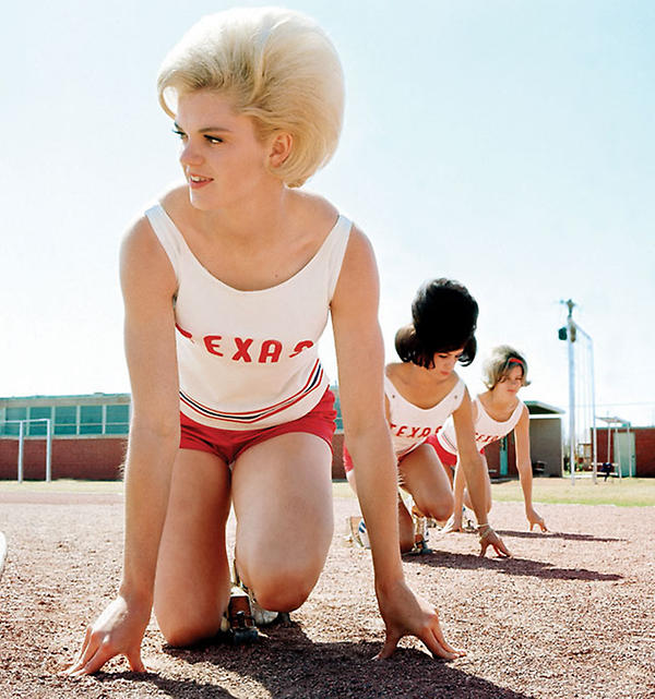 The University of Texas womens track team practices in March 1964