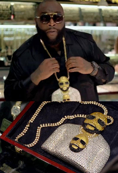 rick ross wearing a chain of himself