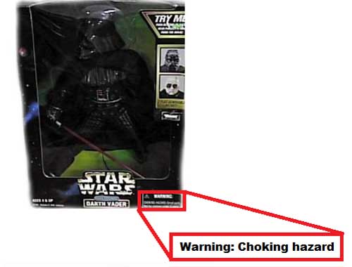 only star wars fan find funny choking hazard - Waar Darth Vader Warning Choking hazard
