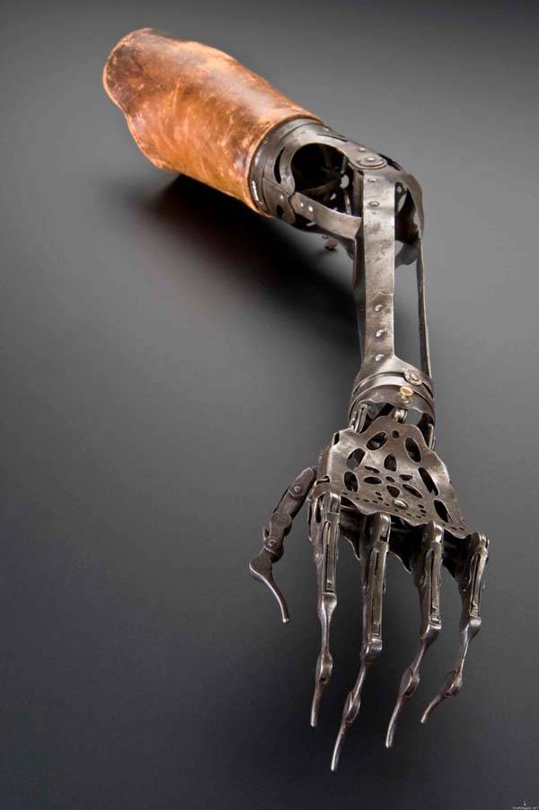 A prosthetic left arm from 1850-1910.