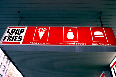 store name pun signage - 1181 Of The Fries hand cut fries international sauces mini burgers