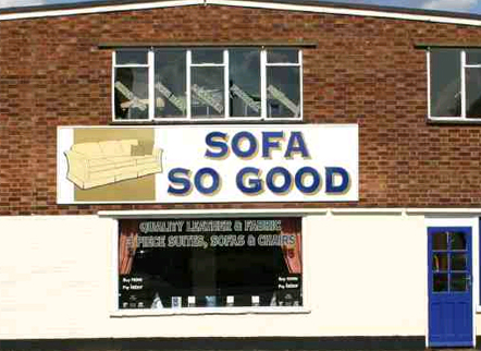store name pun funny shops - Sofa So Good Suites, Sons & Chairs