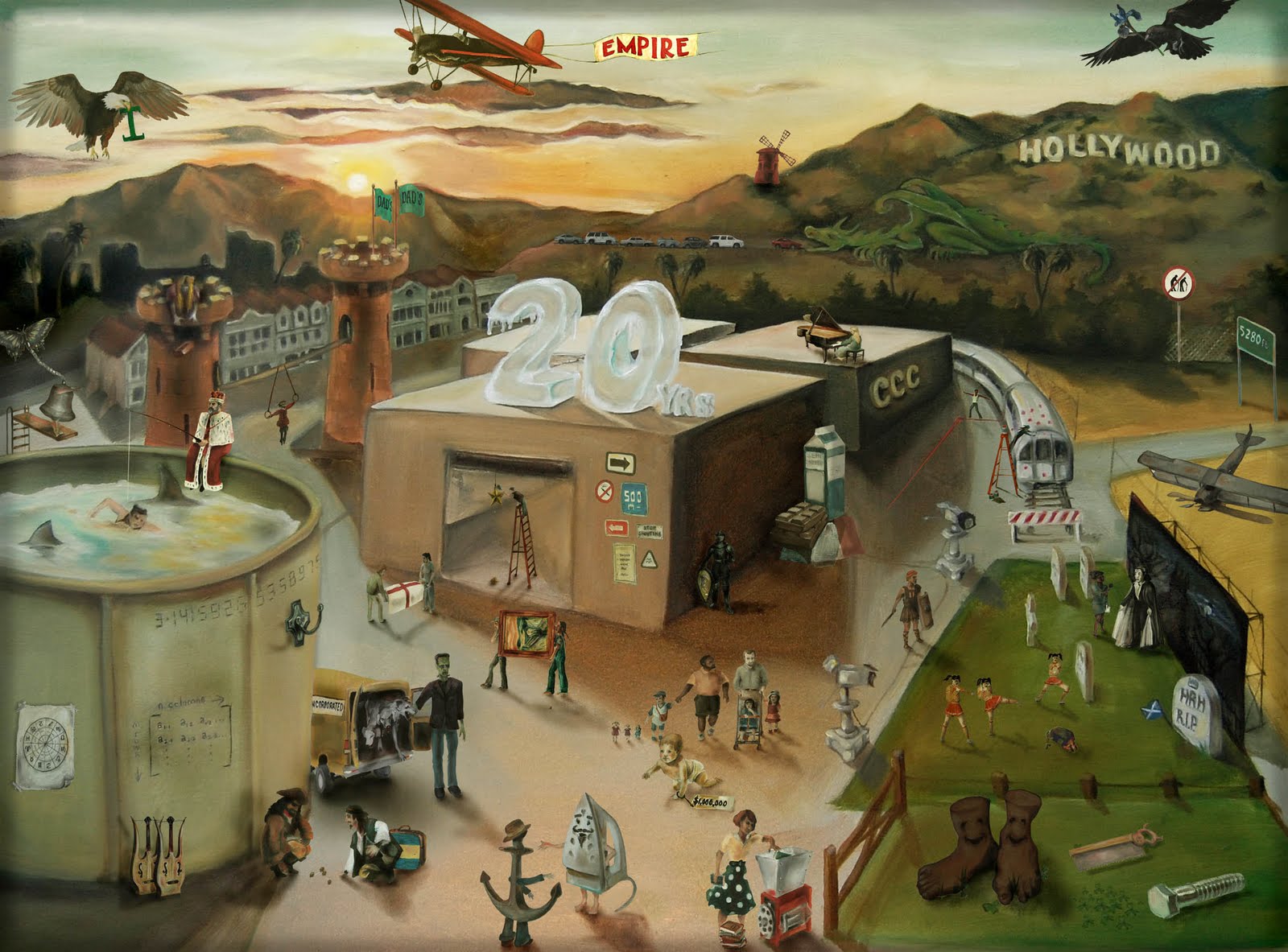 There are clues to the names of 50 movies in this painting. How many can you find?