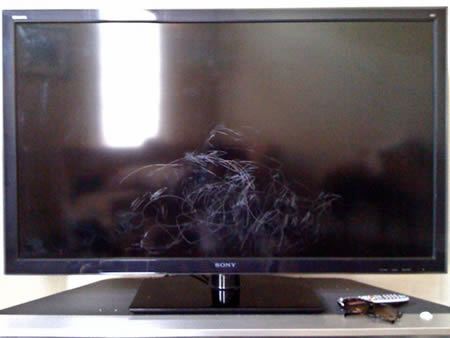 Crayon on a brand new LCD TV.