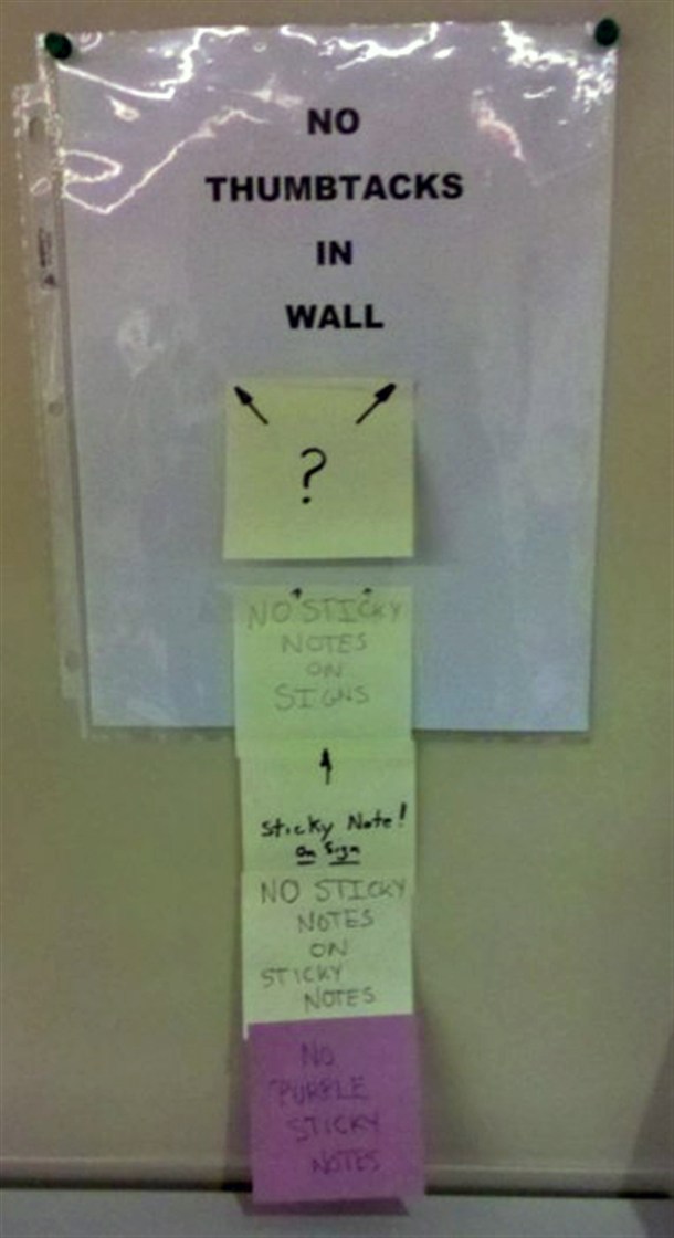 Office humor is wherever you can get it.