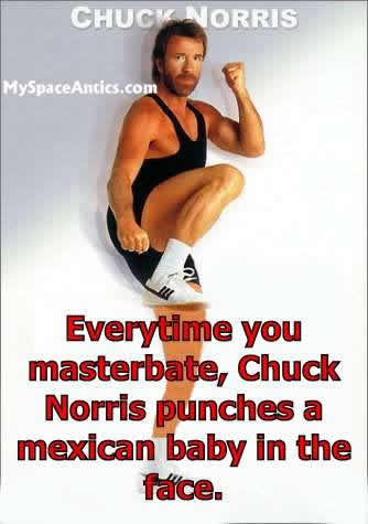 Every time you Masturbate Chuck Norris punches a Mexican baby in the face!