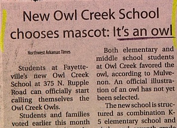 Owl creek chooses an owl mascot...