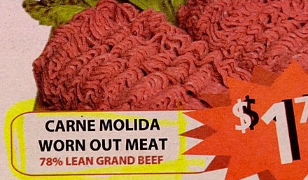 Worn out meat for sale.