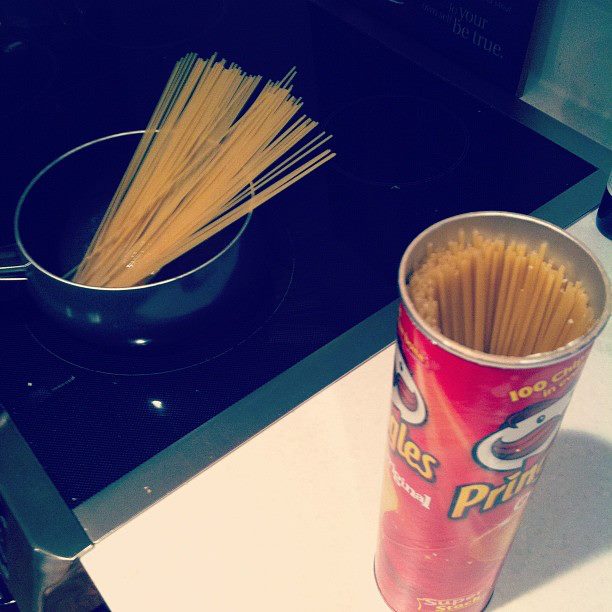 Pringles cans are the perfect size for spaghetti 