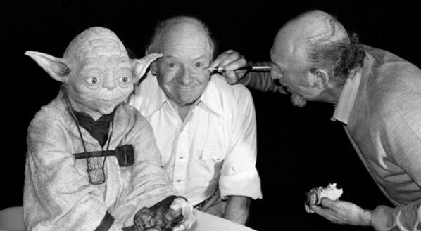 I love this picture. Stuart Freeborn and Yoda having their makeup done by Irvin.