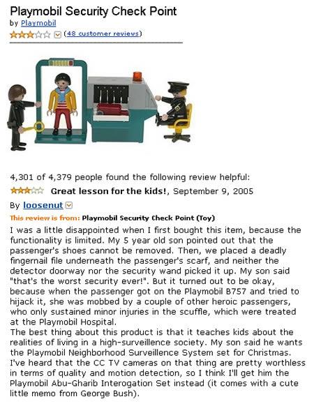 Playmobil Security Check Point by Playmobil 48 customer reviews 4,301 of 4,379 people found the ing review helpful A Great lesson for the kids!, By loosenut This review is from Playmobil Security Check Point Toy I was a little disappointed when I first…