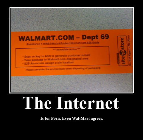 A picture of a label on an item I ordered from Walmart.com.

Department 69 is walmart's online department.

hums 'The Internet is for Porn' song to himself