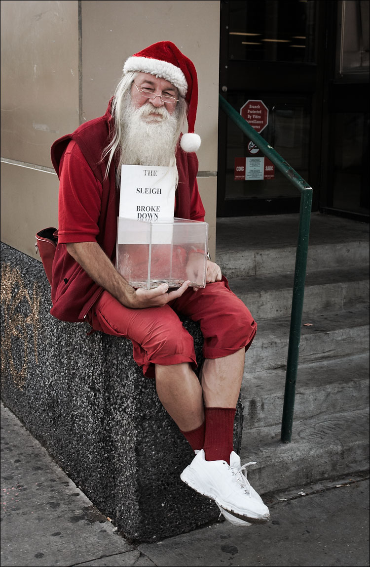 In this tough economy, even Santa is struggling to get by.