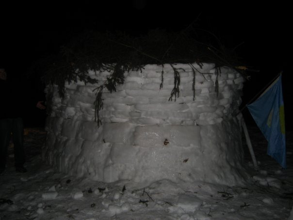 side of ice hut