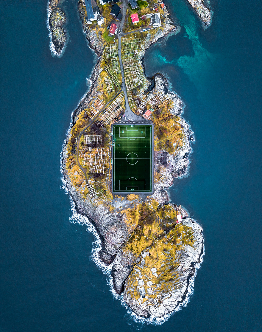 #15 People's Choice Prize, tiny Norway village of Henningsvaer, population 500, has its priorities straight with a football (soccer) field