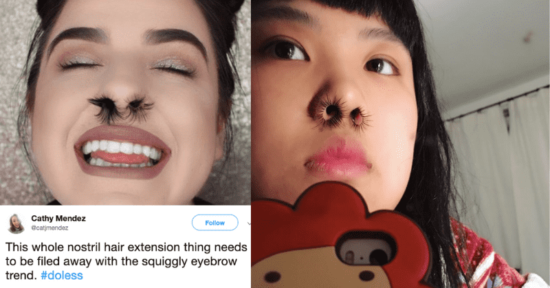 instagram trends - nose hair fashion - Cathy Mendez catjmendez This whole nostril hair extension thing needs to be filed away with the squiggly eyebrow trend.