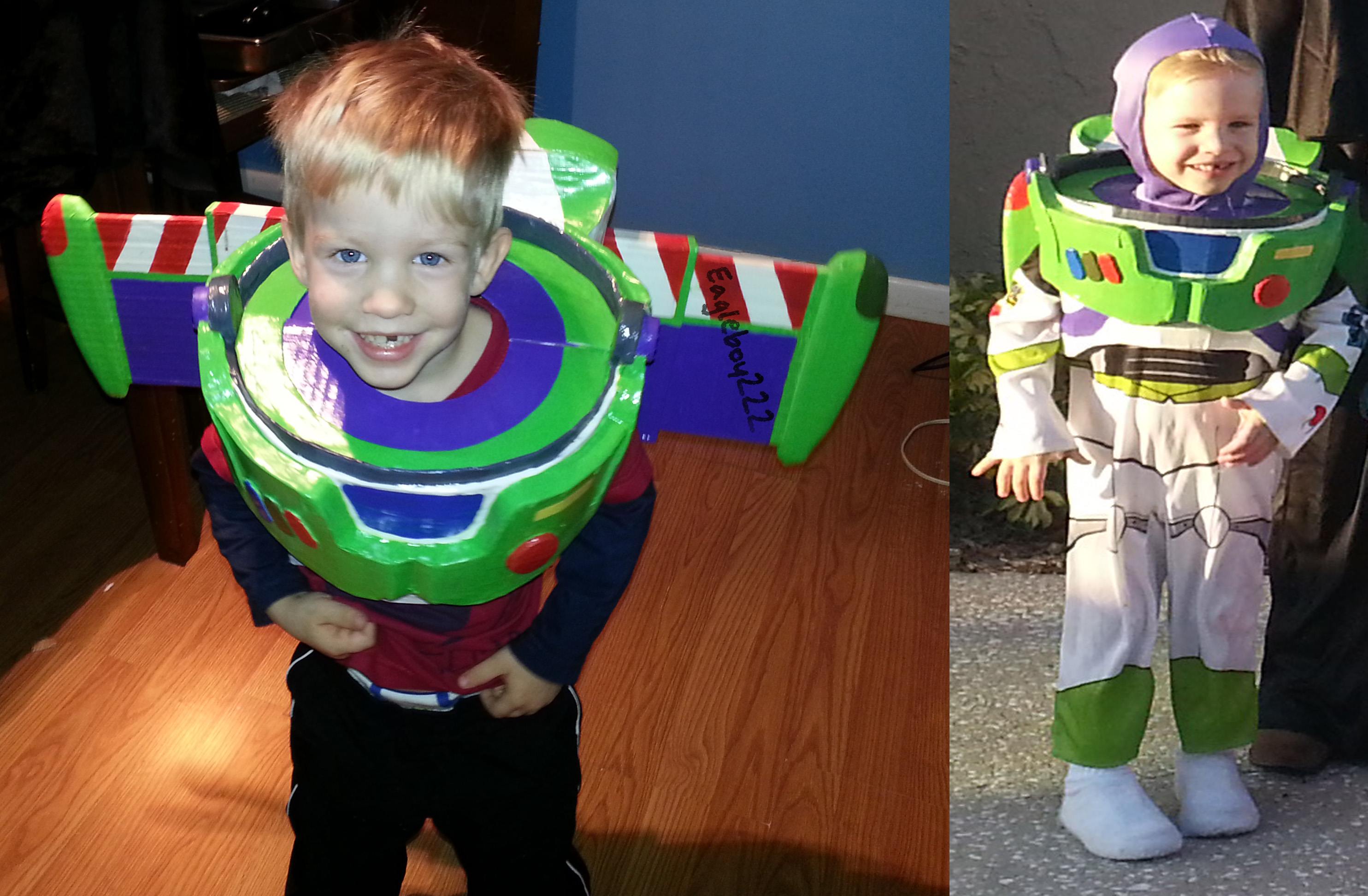My son's Buzz Lightyear with homemade wings and chest
