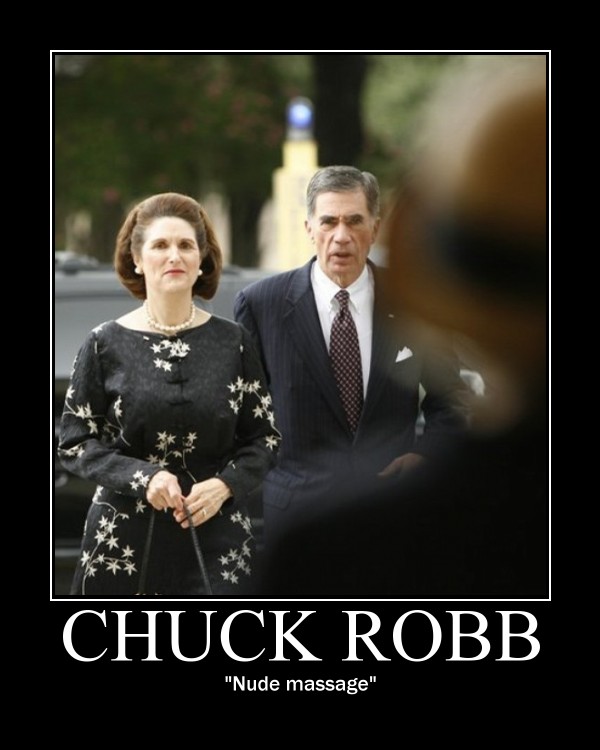 Married senator Chuck Robb's perfectly innocent explanation for why he was in a hotel room with former Miss Virginia. 