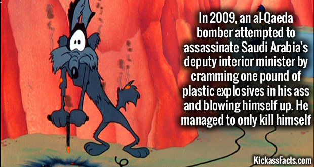 fast and furry ous - In 2009, an alQaeda bomber attempted to assassinate Saudi Arabia's deputy interior minister by cramming one pound of plastic explosives in his ass and blowing himself up. He managed to only kill himself KickassFacts.com
