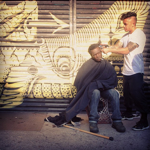 I walk around into random neighborhoods and often ask clients at Three Squares Studio if they notice homeless people in their neighborhoods or near their offices, he said. Asking clients helps save me time. Sometimes I can walk around for hours looking for a haircut recipient on the streets.