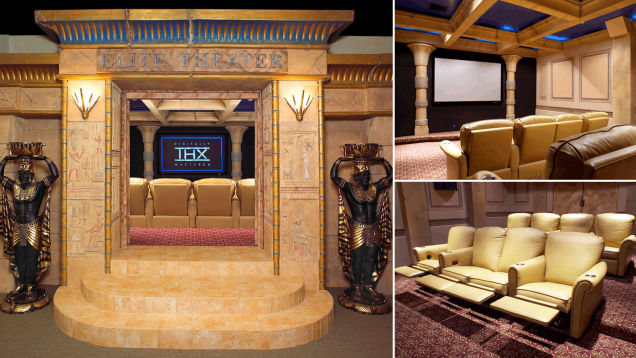 A not-entirely-historically-accurate Egyptian home theater by Elite Custom Audio Video.