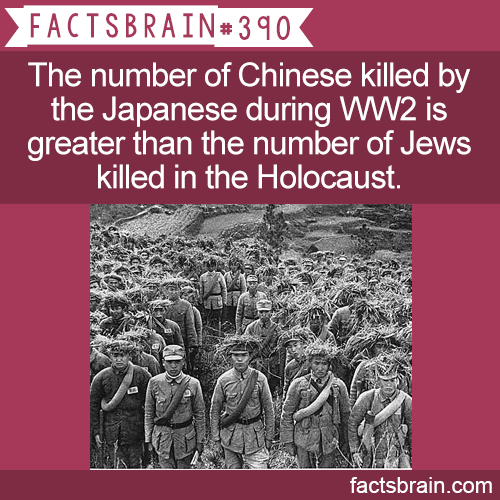 chinese soldiers - Factsbrain The number of Chinese killed by the Japanese during WW2 is greater than the number of Jews killed in the Holocaust. factsbrain.com